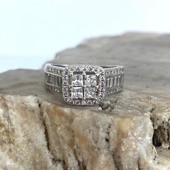 Sterling Silver 925 FZN Multi Stone Cubic Zirconia Engagement Ring Sz 6.75 - Picture 12 of 16